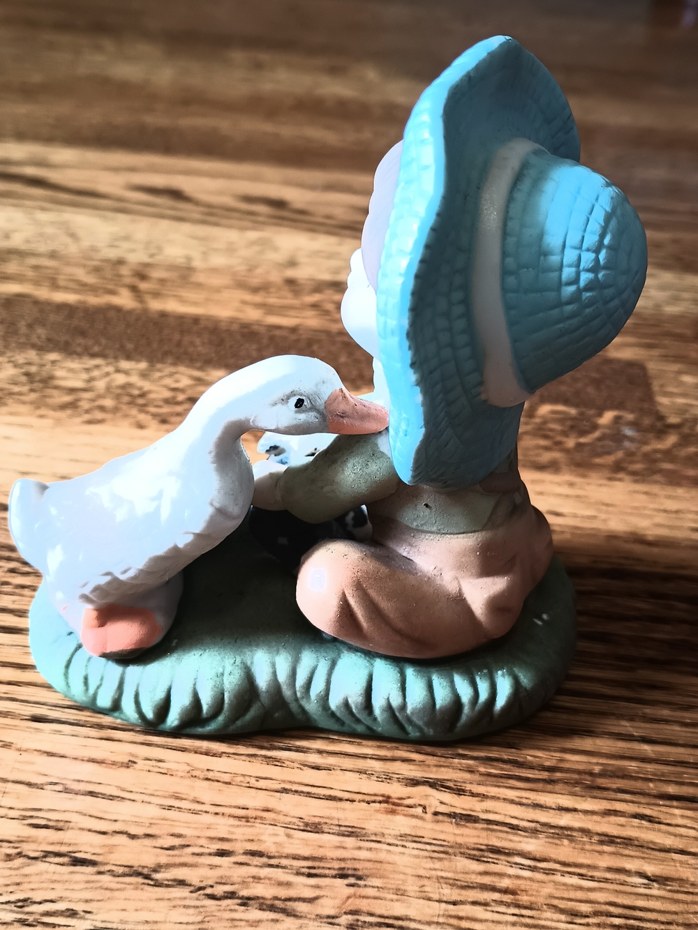 Hand-Painted Ceramic Boy and Geese Figurine in Blue and Green - Picture 4 of 9